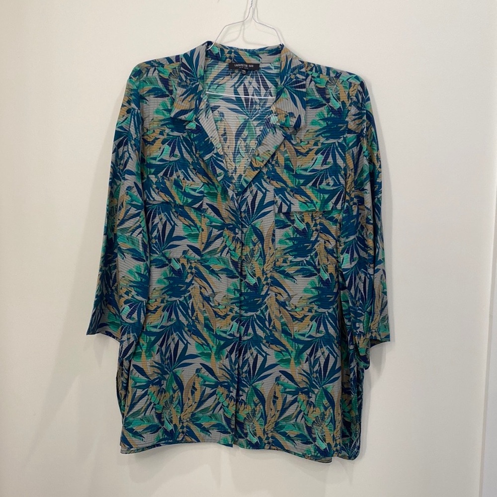 Lafayette 148 New York, XXL, Tan, Blue Green Leaf Design